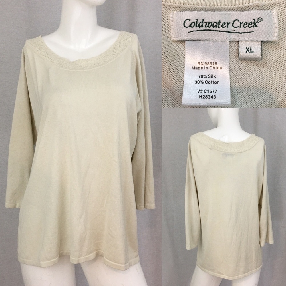 Size XL Coldwater Creek Ivory 3/4 Sleeves Sweater